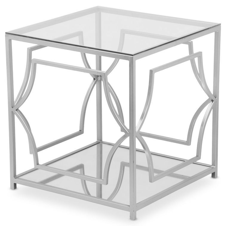 Table basse d'appoint en verre et pieds métal chromé Factus - Photo n°1