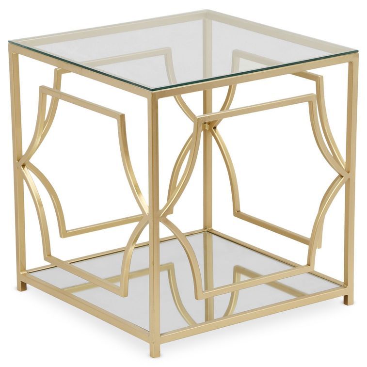 Table basse d'appoint en verre et pieds métal doré Factus - Photo n°1