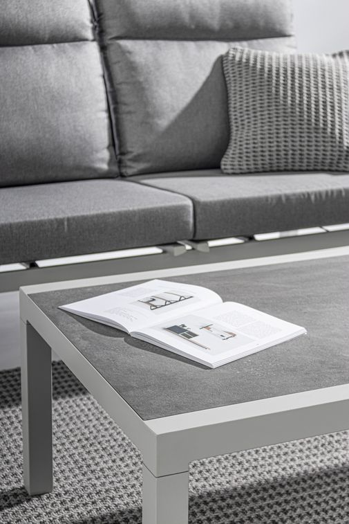 Table basse de jardin aluminium blanc et gris Keman L 120 cm - Photo n°8