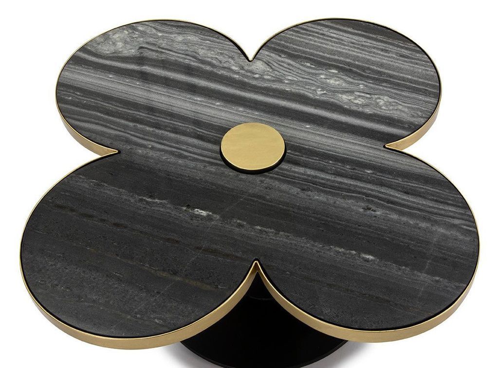 Table basse design trèfle à 4 feuilles granite et pieds métal noir - Photo n°2
