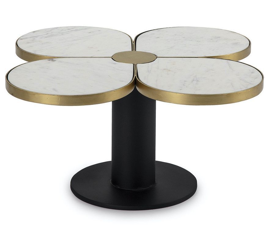 Table basse design trèfle à 4 feuilles marbre et métal doré et noir - Photo n°1