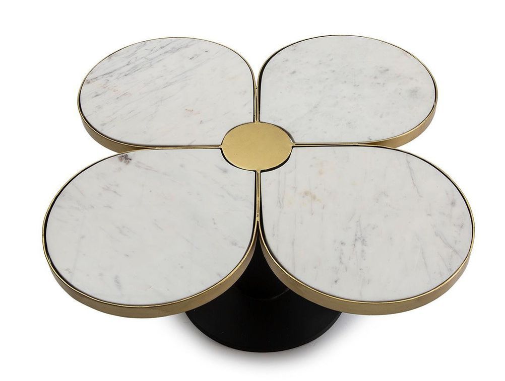 Table basse design trèfle à 4 feuilles marbre et métal doré et noir - Photo n°2
