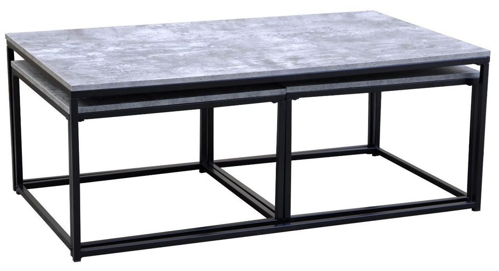 Table basse gigogne bois effet béton et métal noir Doumy - Lot de 3 - Photo n°2