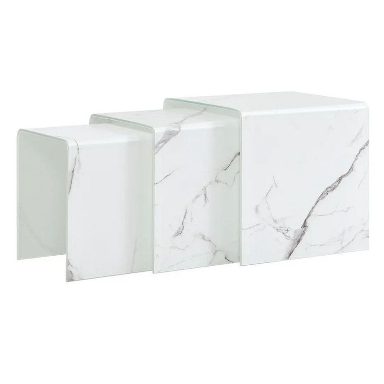 Table basse gigogne verre blanc effet marbre Oflo - Lot de 3 - Photo n°1