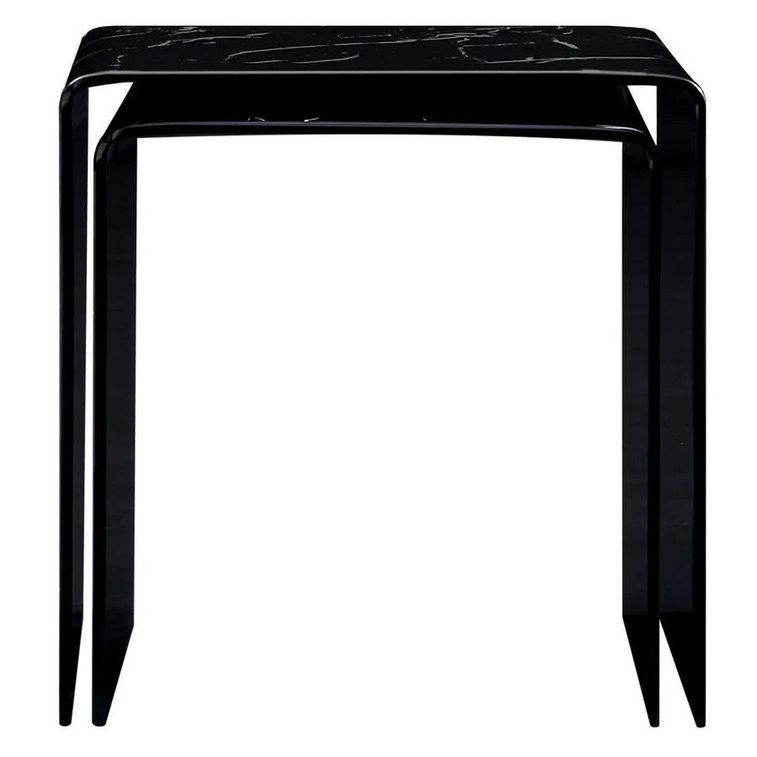 Table basse gigogne verre noir effet marbre Oflo - Lot de 2 - Photo n°2