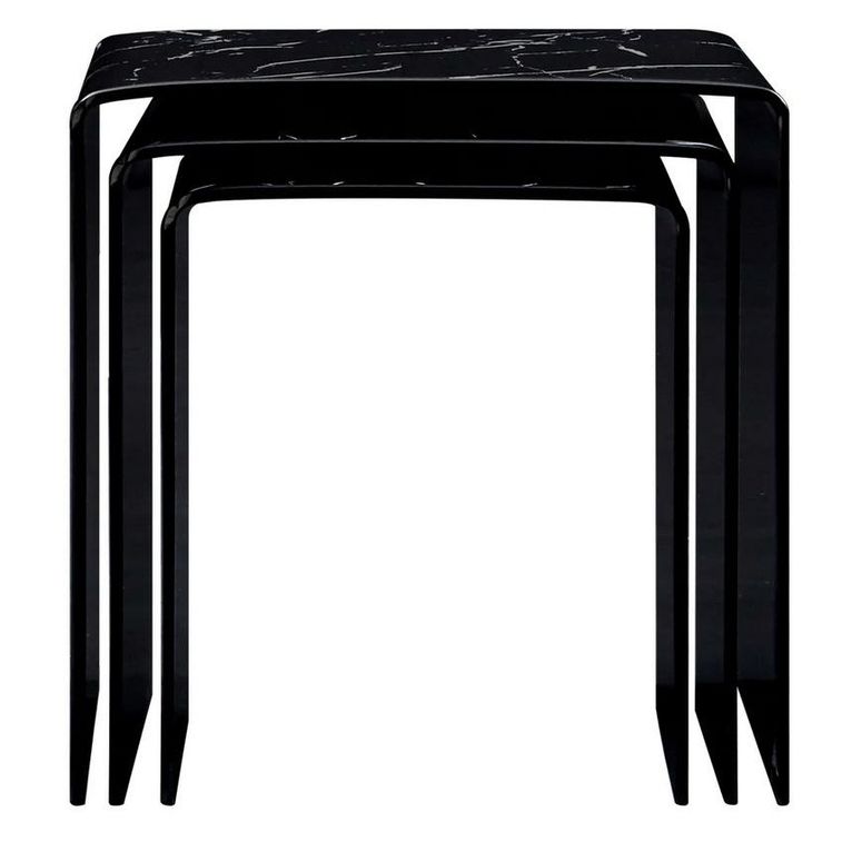 Table basse gigogne verre noir effet marbre Oflo - Lot de 3 - Photo n°2