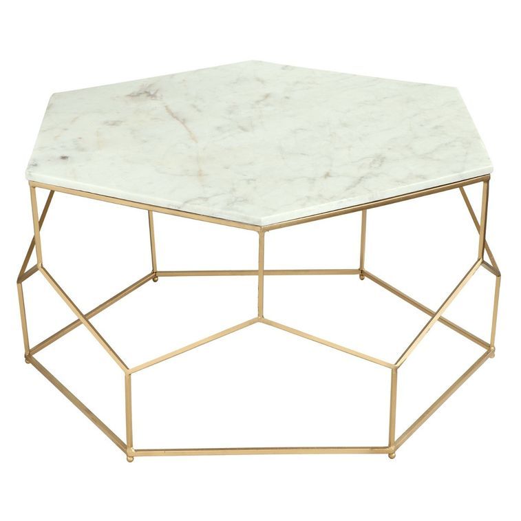 Table basse hexagonale marbre blanc et pieds doré Raleh - Photo n°1