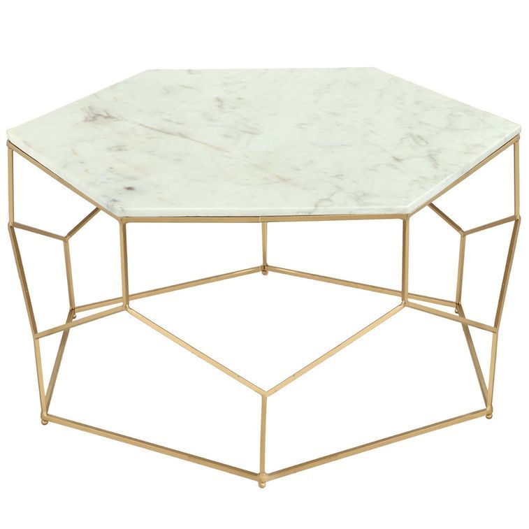 Table basse hexagonale marbre blanc et pieds doré Raleh - Photo n°2