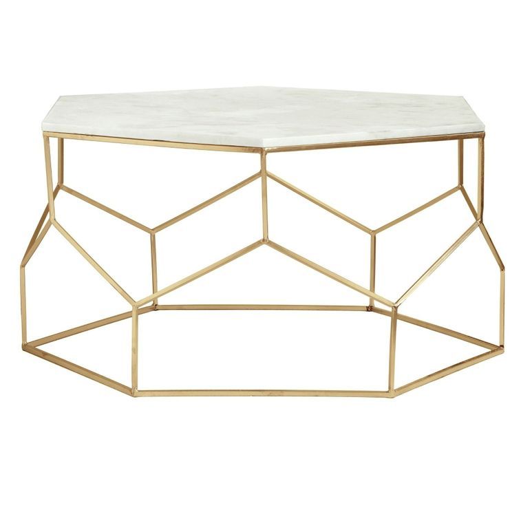 Table basse hexagonale marbre blanc et pieds doré Raleh - Photo n°3