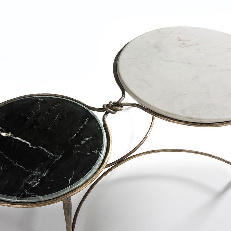 Table basse marbre blanc et noir pieds métal doré 120 cm - Photo n°5