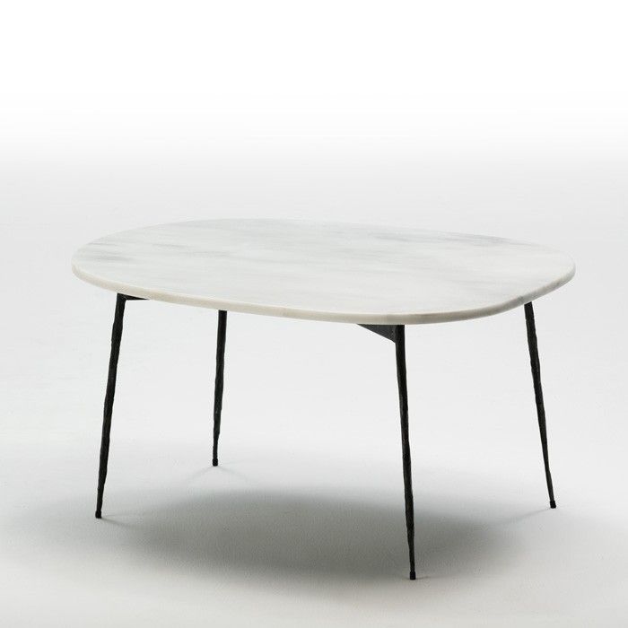 Table basse marbre blanc et pieds métal noir 75 cm - Photo n°1