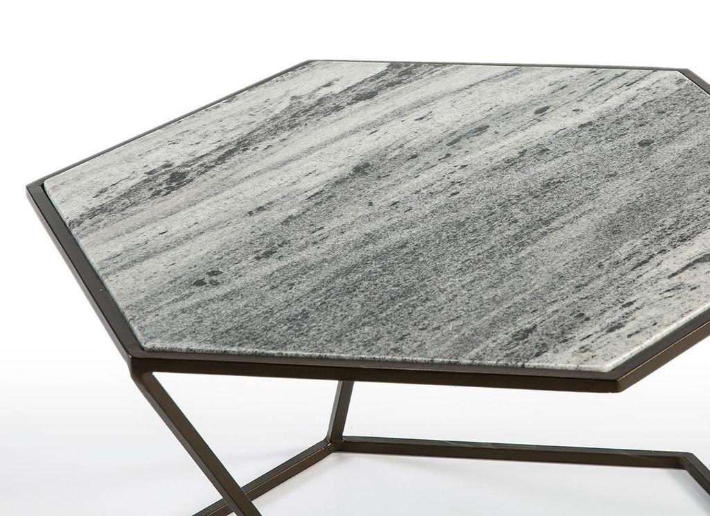 Table basse marbre gris et métal marron Trois - Photo n°3