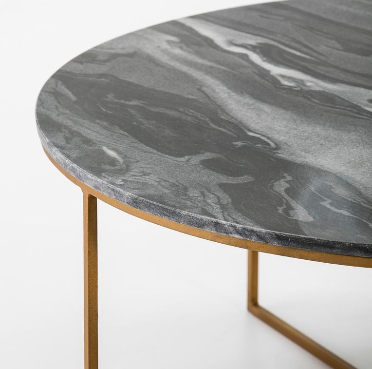 Table basse marbre gris et pieds métal doré D 90 cm - Photo n°2