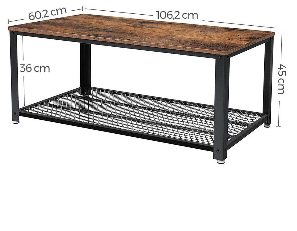 Table basse bois marron vintage style industriel et et plateau en métal treillis Kaza 106 cm - Photo n°5