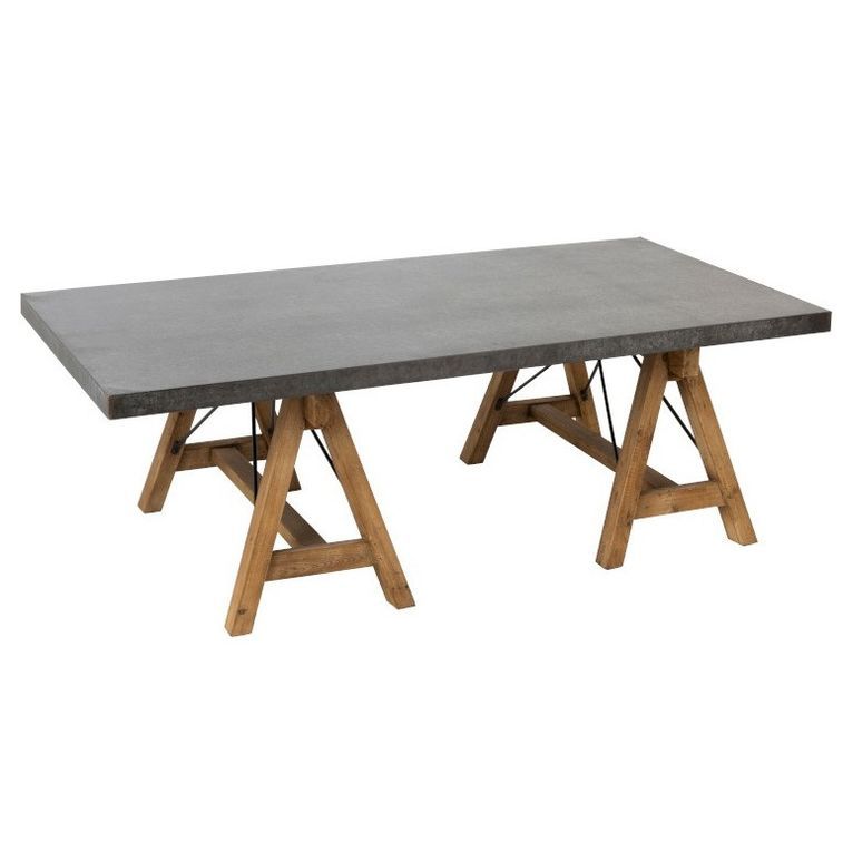 Table basse métal gris et pieds bois massif foncé Bothar - Photo n°1