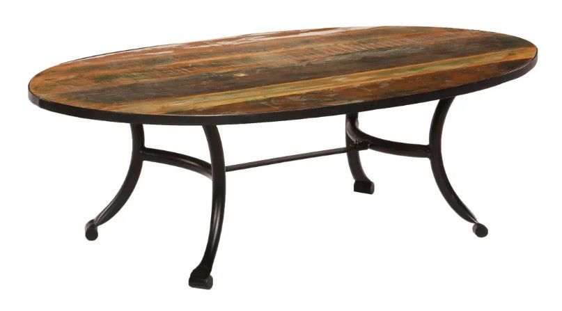 Table basse ovale bois recyclé et métal noir Cloust - Photo n°1