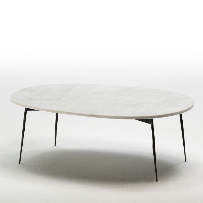 Table basse ovale marbre blanc et pieds métal noir100 cm - Photo n°1