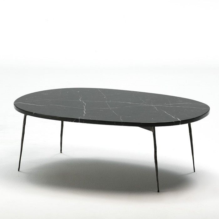 Table basse ovale marbre et pieds métal noir 100 cm - Photo n°1