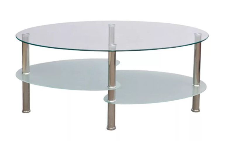 Table basse ovale verre trempé blanc et métal chromé Kyrah - Photo n°1