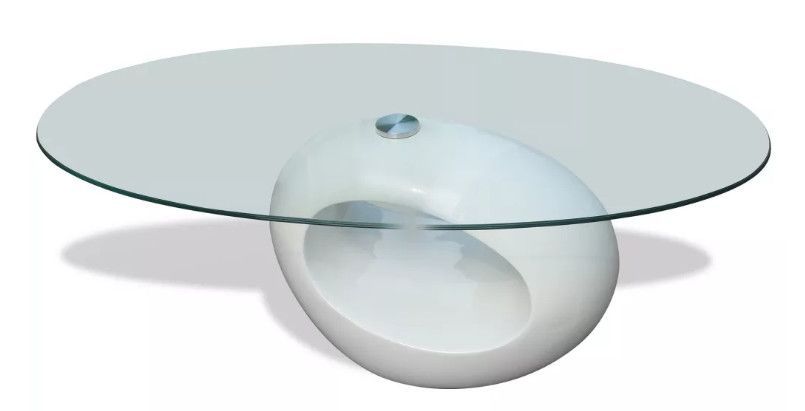 Table basse ovale verre trempé et fibre de verre blanc brillant Ben - Photo n°1