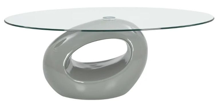 Table basse ovale verre trempé et fibre de verre gris brillant Ben - Photo n°2