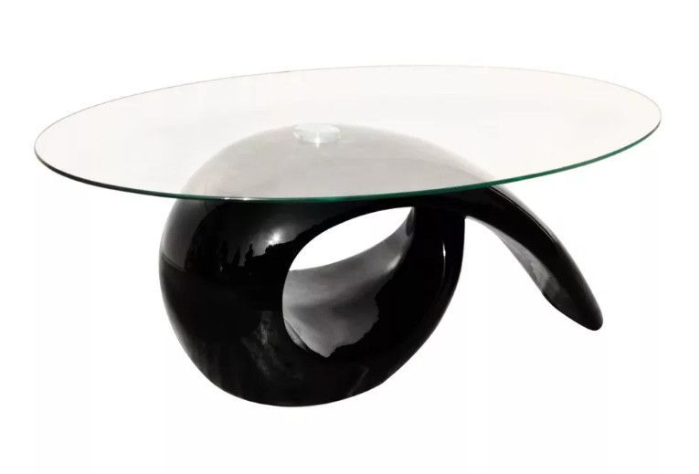 Table basse ovale verre trempé et fibre de verre noir brillant Drive - Photo n°1