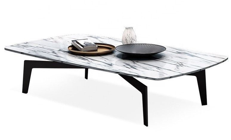 Table basse pieds métal noir et plateau effet marbre blanc Ivania 130 cm - Photo n°1