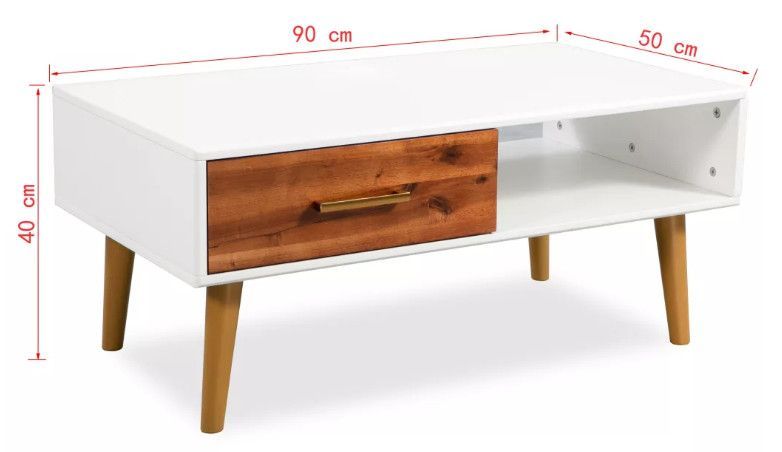 Table basse rectangulaire 1 tiroir acacia massif foncé et blanc Soken - Photo n°8