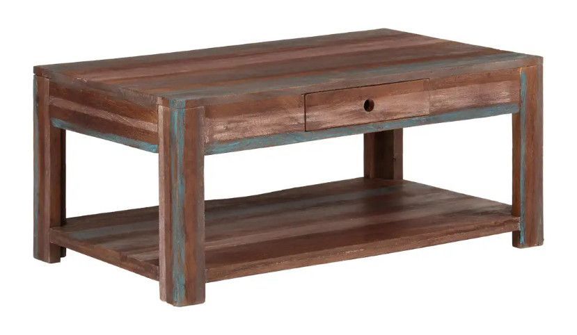 Table basse rectangulaire 1 tiroir bois massif recyclé Goust - Photo n°1