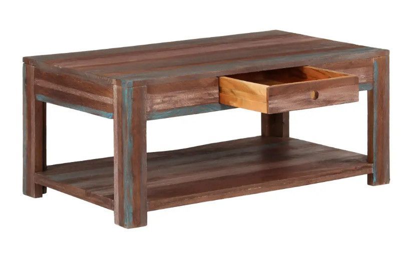 Table basse rectangulaire 1 tiroir bois massif recyclé Goust - Photo n°3