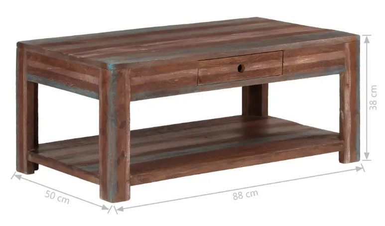 Table basse rectangulaire 1 tiroir bois massif recyclé Goust - Photo n°8