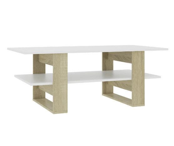 Table basse rectangulaire 2 plateaux bois blanc brillant et chêne clair Tchita - Photo n°1