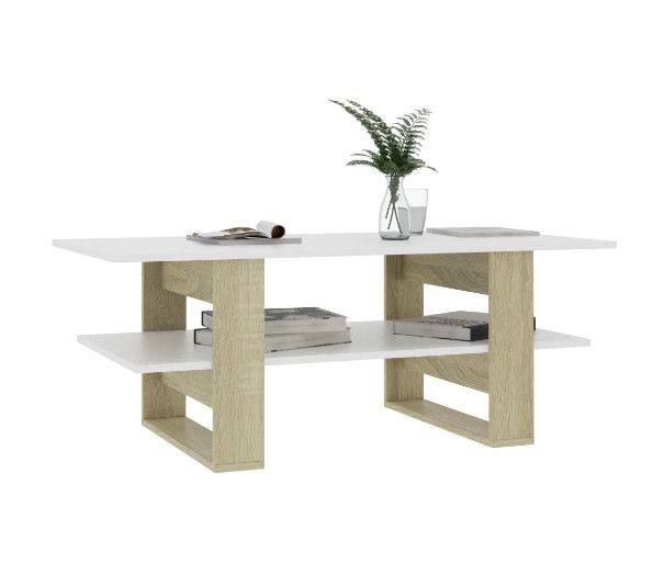Table basse rectangulaire 2 plateaux bois blanc brillant et chêne clair Tchita - Photo n°3