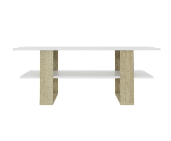 Table basse rectangulaire 2 plateaux bois blanc brillant et chêne clair Tchita - Photo n°4
