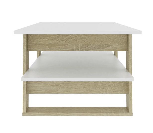 Table basse rectangulaire 2 plateaux bois blanc brillant et chêne clair Tchita - Photo n°5