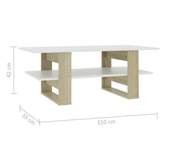 Table basse rectangulaire 2 plateaux bois blanc brillant et chêne clair Tchita - Photo n°6