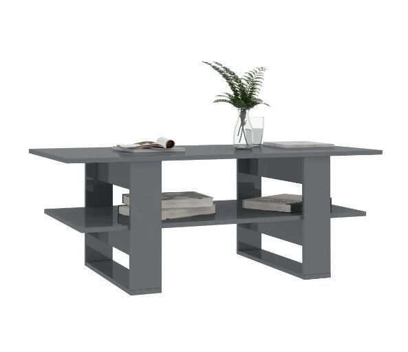 Table basse rectangulaire 2 plateaux bois gris brillant Tchita - Photo n°3