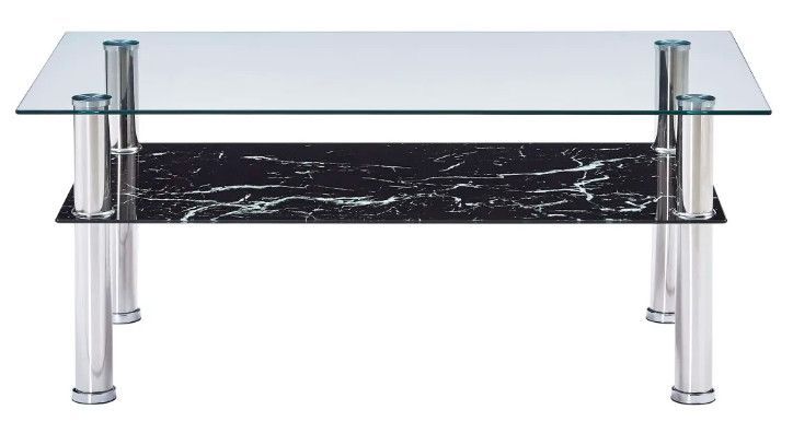 Table basse rectangulaire 2 plateaux verre trempé transparent et noir Kyrah - Photo n°2