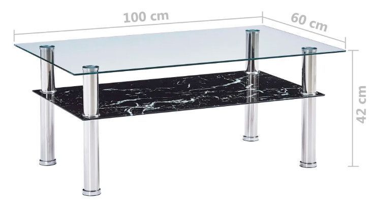 Table basse rectangulaire 2 plateaux verre trempé transparent et noir Kyrah - Photo n°5
