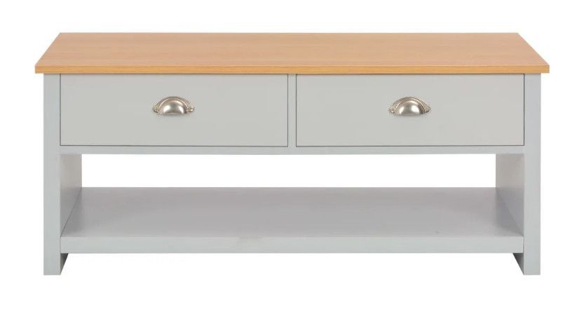 Table basse rectangulaire 2 tiroirs bois clair et gris Patt - Photo n°2