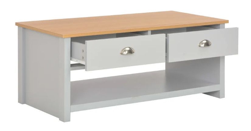 Table basse rectangulaire 2 tiroirs bois clair et gris Patt - Photo n°3