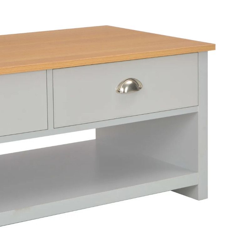 Table basse rectangulaire 2 tiroirs bois clair et gris Patt - Photo n°7