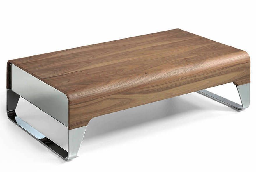 Table basse rectangulaire 2 tiroirs bois noyer et acier chromé Launa - Photo n°1