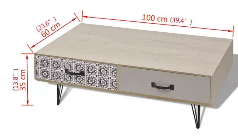 Table basse rectangulaire 4 tiroirs bois gris et pieds métal noir Chicca - Photo n°5