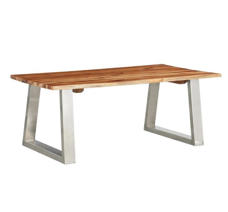 Table basse rectangulaire acacia massif clair et métal gris Miji - Photo n°7