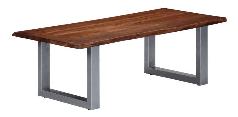 Table basse rectangulaire acacia massif foncé et métal gris Miji - Photo n°1
