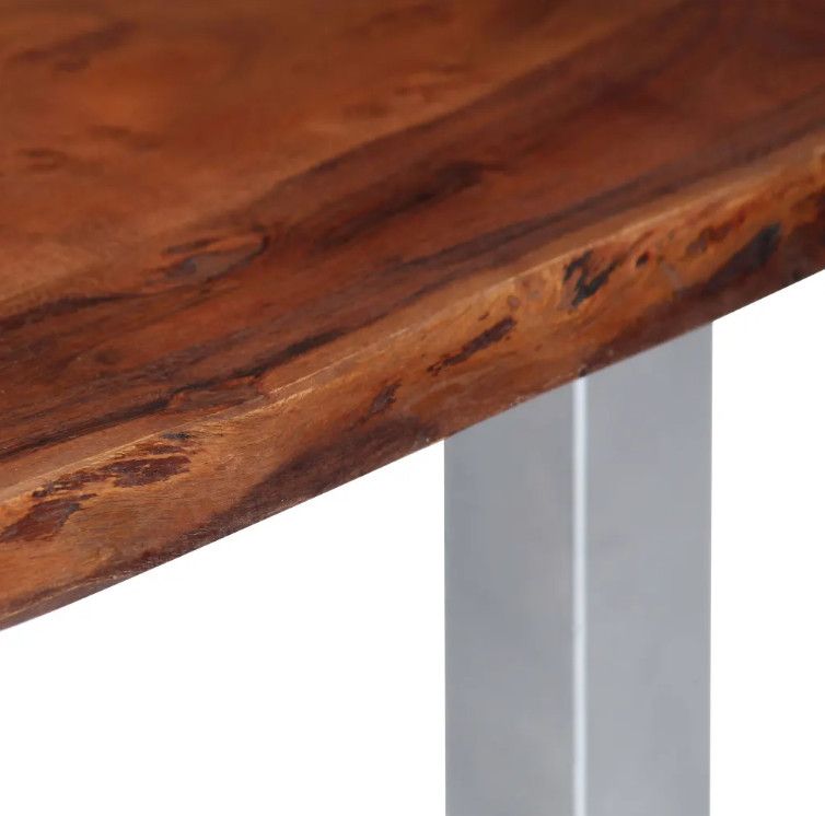 Table basse rectangulaire acacia massif foncé et métal gris Miji - Photo n°4