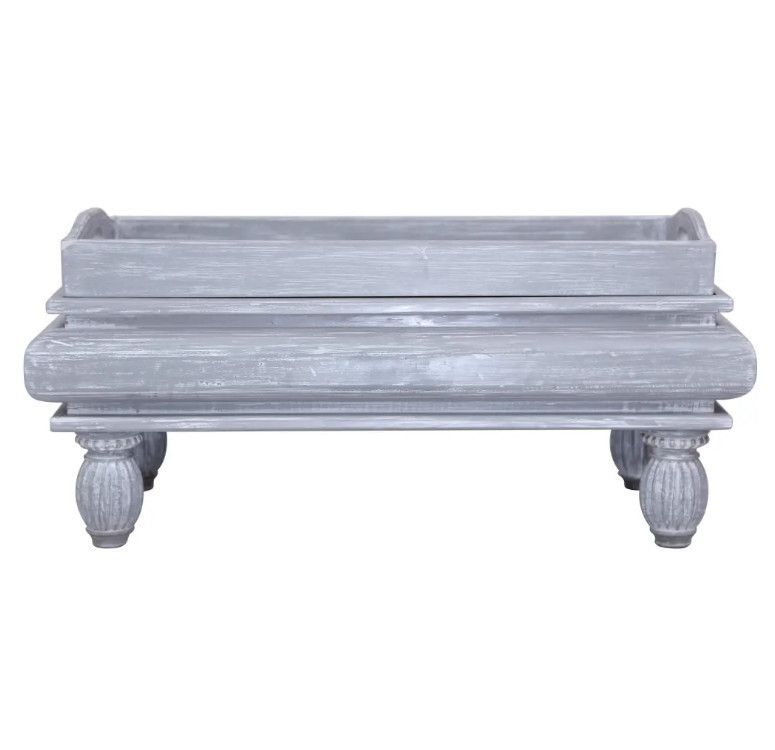 Table basse rectangulaire acajou massif gris brossé Jeannel - Photo n°5