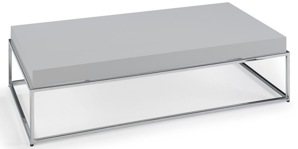 Table basse rectangulaire bois laqué gris et acier inoxydable Gucca - Photo n°1