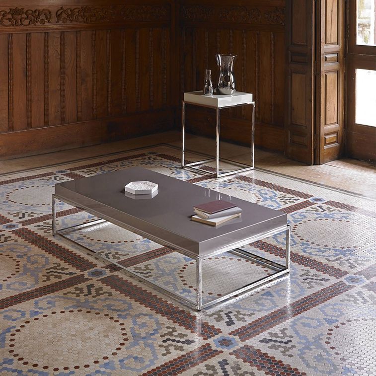 Table basse rectangulaire bois laqué gris et acier inoxydable Gucca - Photo n°4
